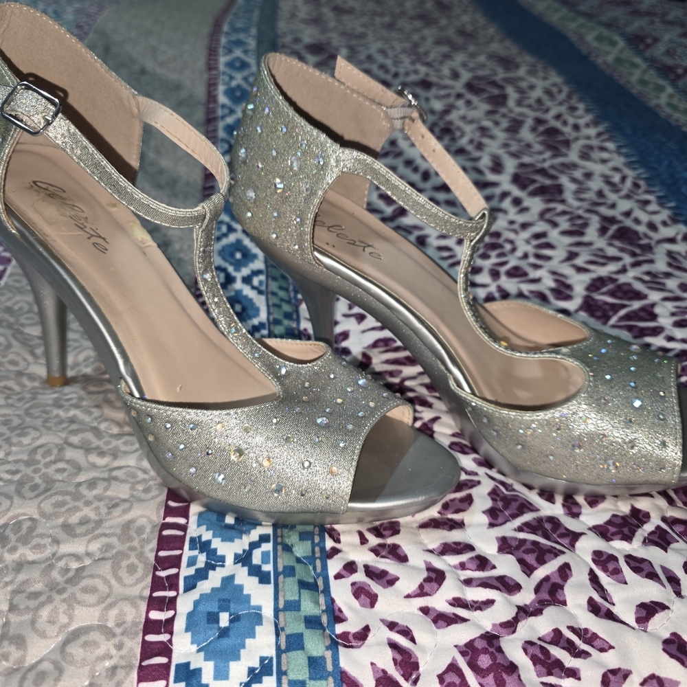 Elegant Silver Heels with Rhinestone Accents